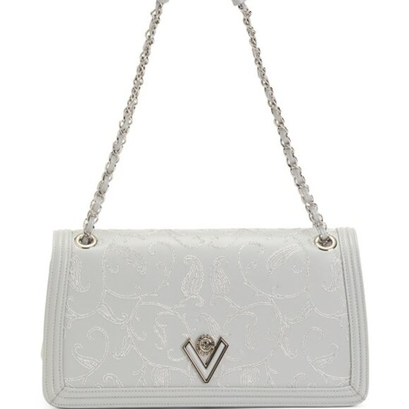 NWT ✅Valentino Orlandi Luxury Embroidered Leather Shoulder Bag GREY SILVER ✨ NWT - Picture 13 of 16